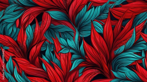 Red tropical leaves seamless pattern
