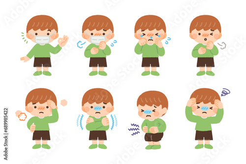 体調不良の男の子・子供のイラスト素材