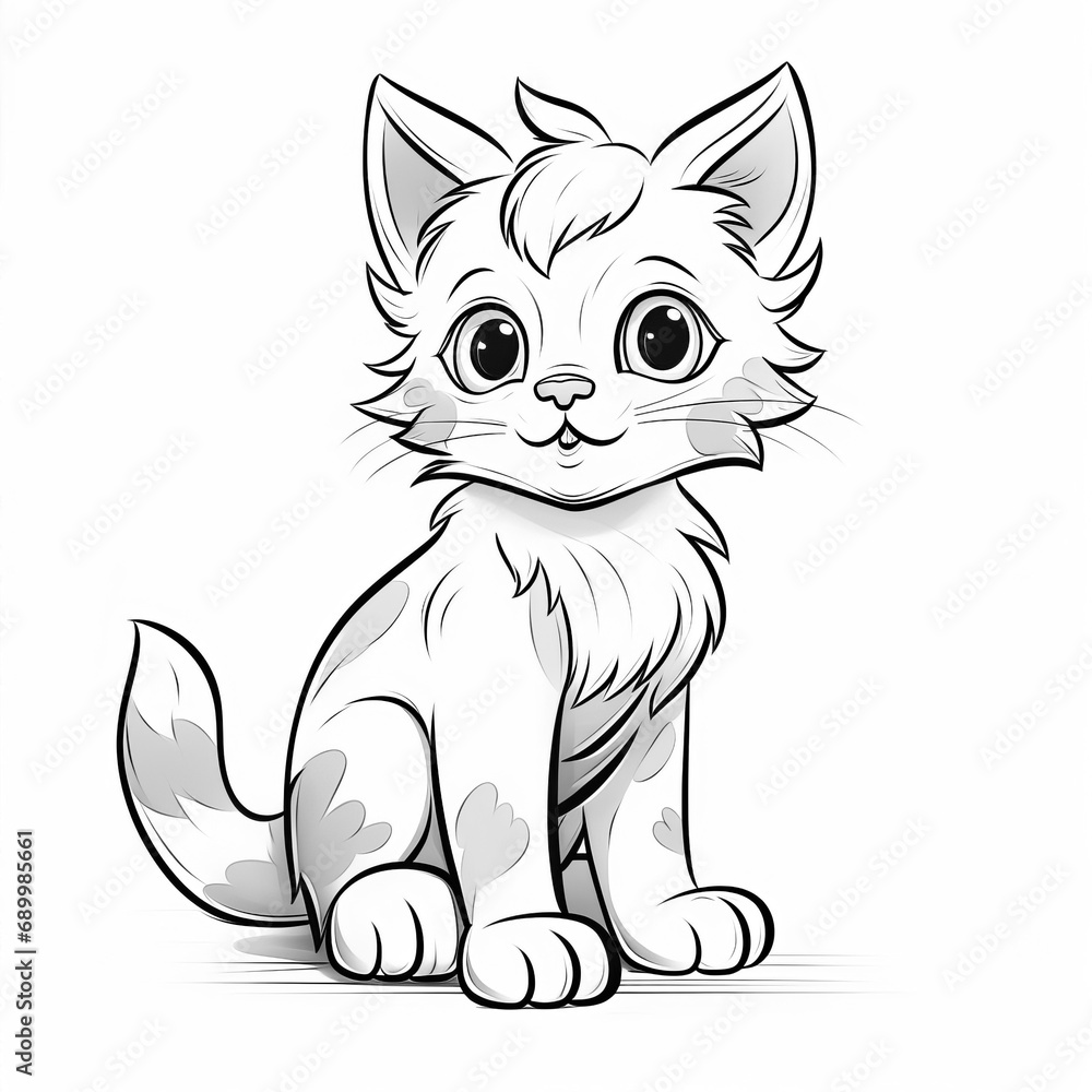 Black and white kitten. Drawing for coloring