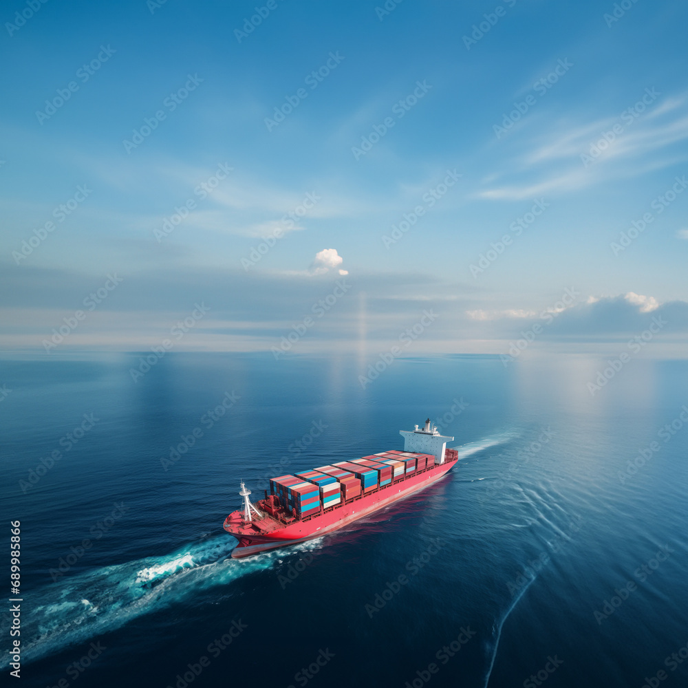 A huge cargo ship carrier in deep blue ocean logistics transport import export shipping vessel background 