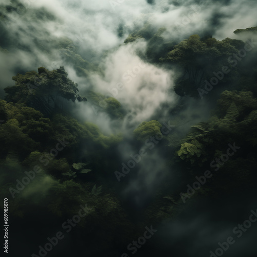 Aerial view of jungle clouds in the sky