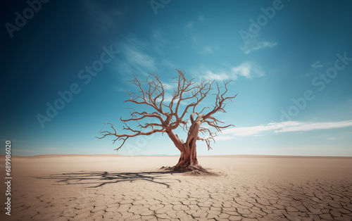 Single tree as a concept of life in unpredictable condition in desert against sky, Isolated, nobody, Concept & ideas, hope, oasis