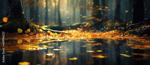 Puddle in the autumn forest.