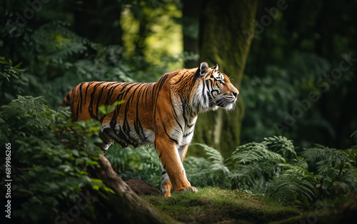 A wild tiger looking into jungle safari royal wild cat