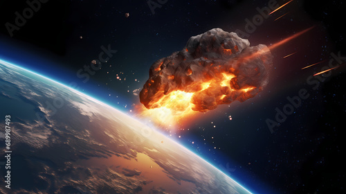 Meteor Impact On Earth - Fired Asteroid In Collision With Planet - Contain 3d Rendering