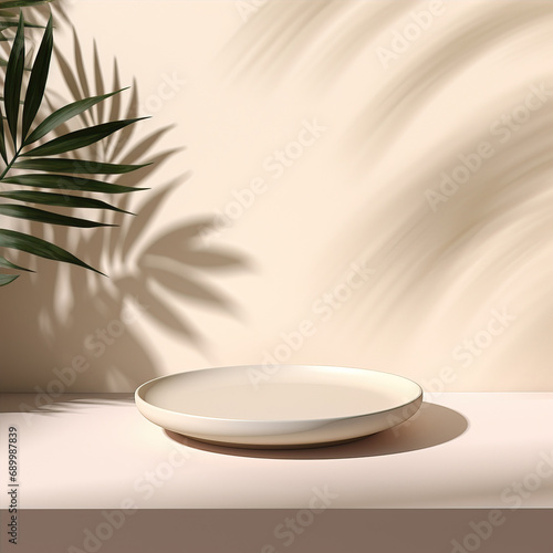 Beautiful 3D background with tray and flower. Mockup, template to present your product