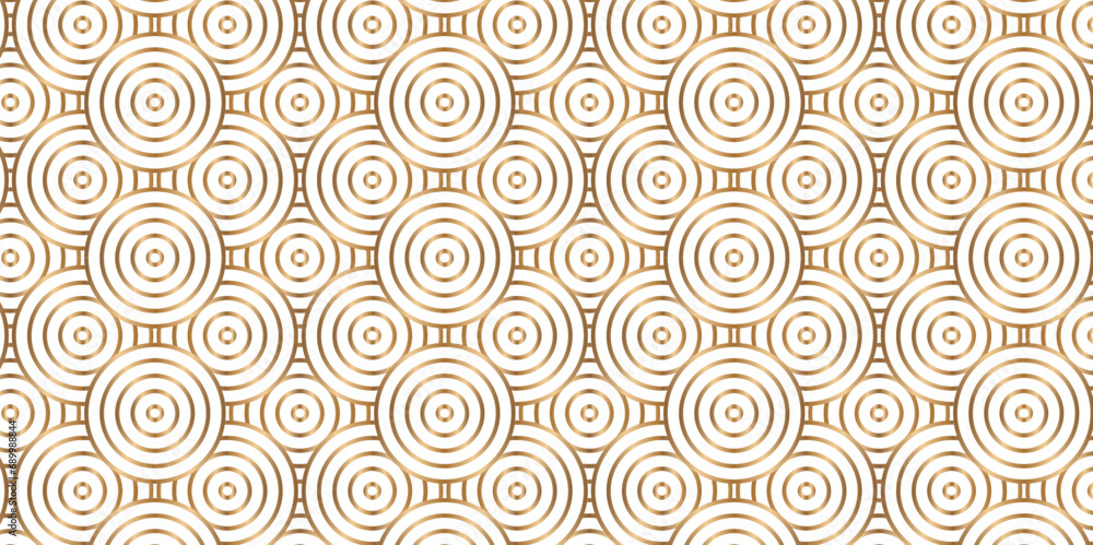 Modern diamond wave line geometric ocean spiral pattern circle. gold and white lines seamless stripe geomatics overlapping create retro square line backdrop pattern background. Overlapping Pattern.