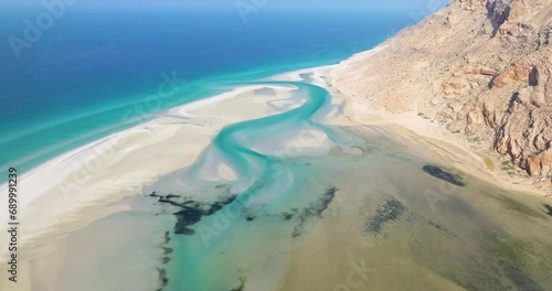A View Of Saline Lagoon Of Detwah On Northwest Coast Near Qalansiyah In Socotra, Yemen. Aerial Drone Shot photo