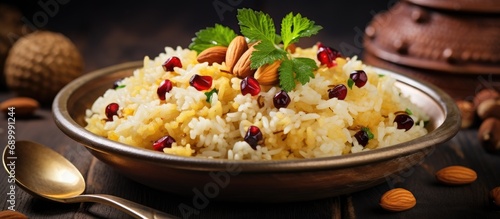 Traditional Turkish rice pilaf with pine nuts and currants, known as bademli ic pilav or pilaf, is a delicious dish.