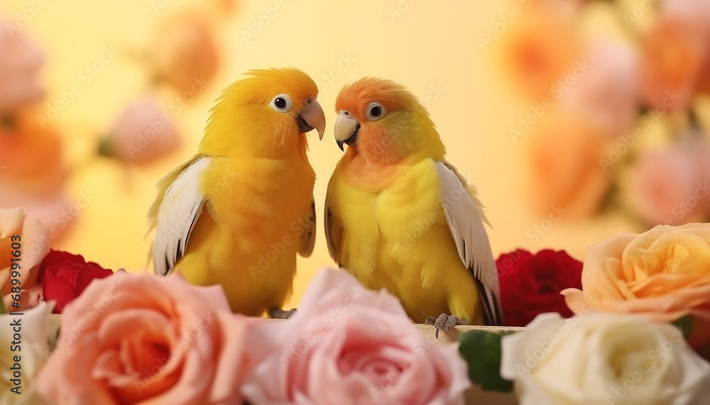 A Pair of Birds in a Rose Garden Valentine Background