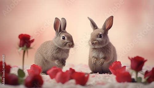 Lovey-Dovey hare Couple valentine background photo