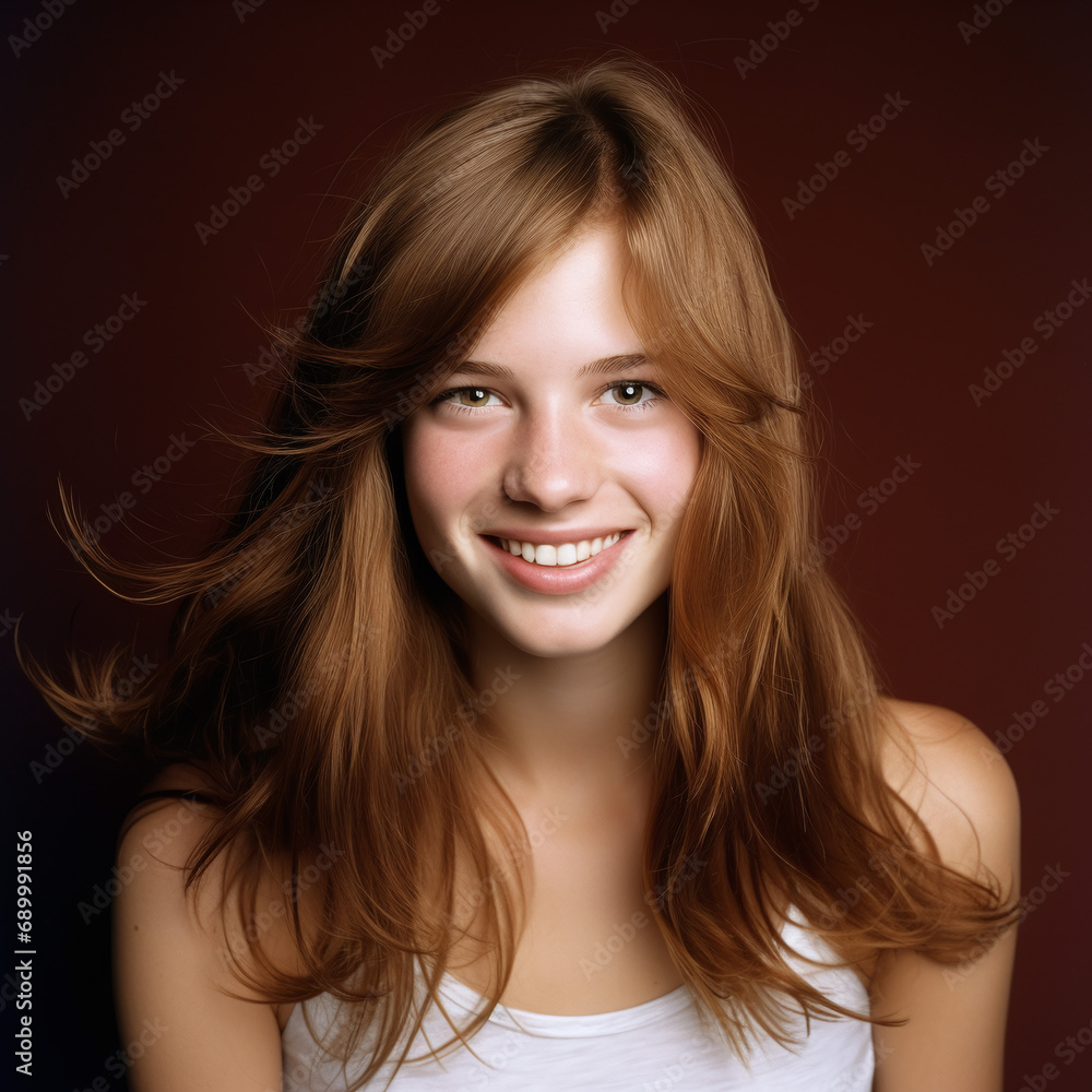 Portrait of beautiful female model with moisturized, clean natural skin, white smile, laughing and smiling, applying face care lotion, cream Portrait of beautiful female model with moisturized, clean natural skin, white smile, laughing and smiling, applying face care lotion, cream