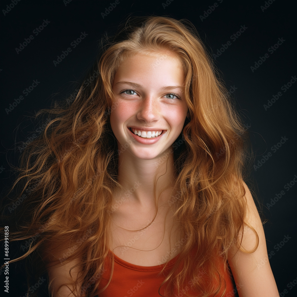 Portrait of beautiful female model with moisturized, clean natural skin, white smile, laughing and smiling, applying face care lotion, cream Portrait of beautiful female model with moisturized, clean natural skin, white smile, laughing and smiling, applying face care lotion, cream