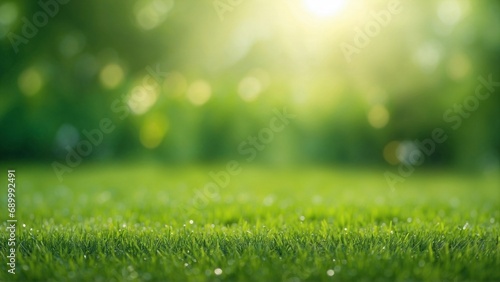 Closeup blurred green grass and sunlight background