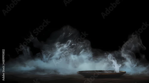 Fog and Smoke On Table In Black Dark Background - Halloween Backdrop