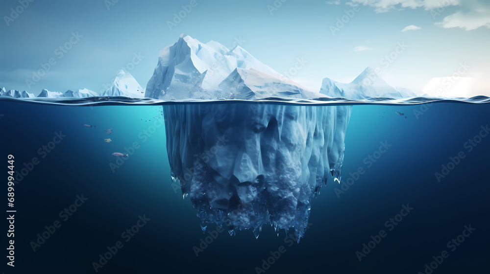 Iceberg - Underwater Risk - Global Warming Concept - 3d Rendering,PPT background Iceberg - Underwater Risk - Global Warming Concept - 3d Rendering,PPT background