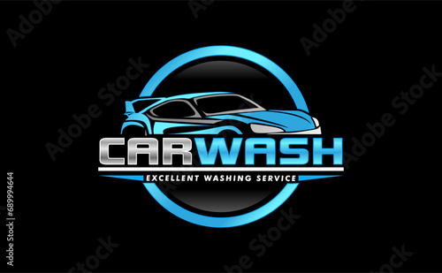 car wash logo emblem design template. automotive logo isolated on a black background