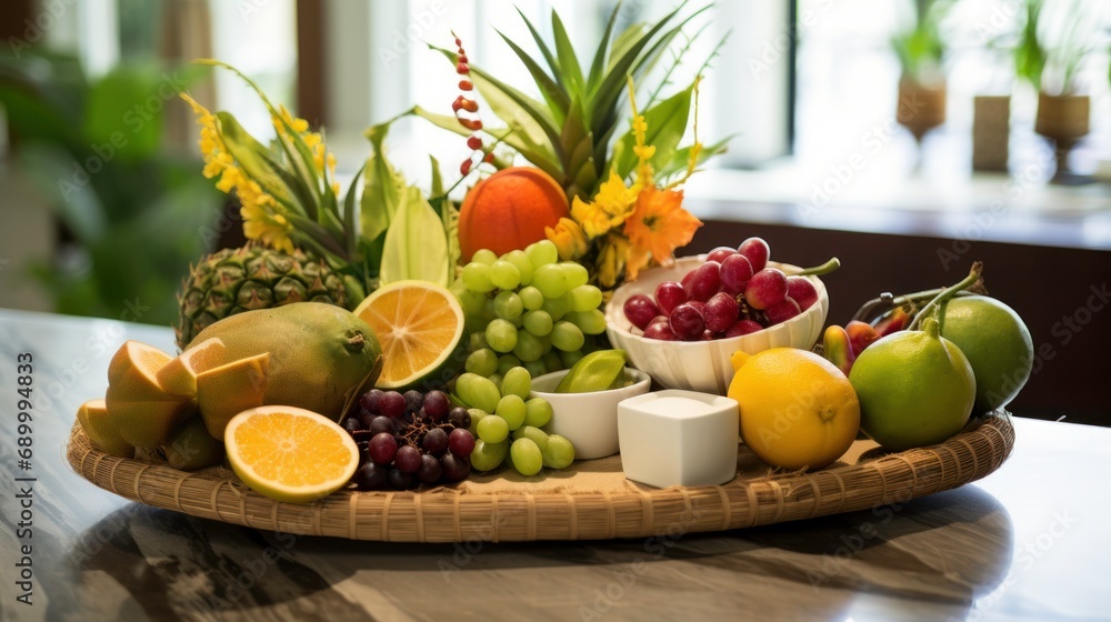 Mixed Fruits on the white dinner table in kitchen room. Mixed Fruits on the white dinner table in kitchen room.