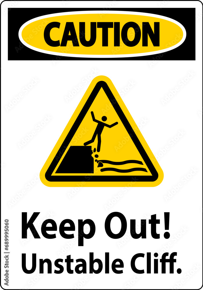 Caution Sign, Keep Out Unstable Cliff Caution Sign, Keep Out Unstable Cliff