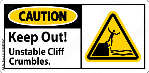 Caution Sign, Keep Out Unstable Cliff Crumbles