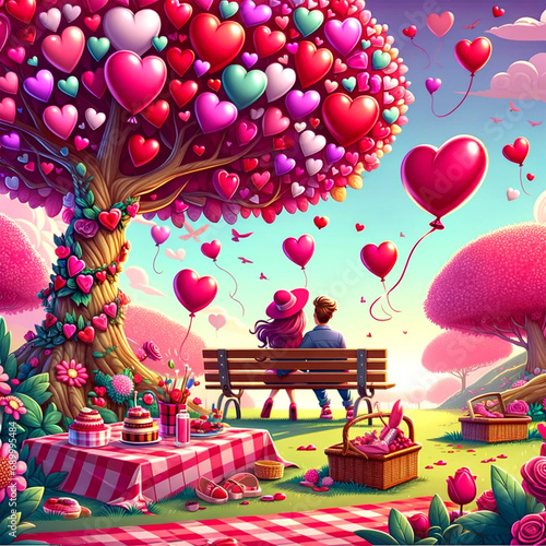 tree with balloons and hearts