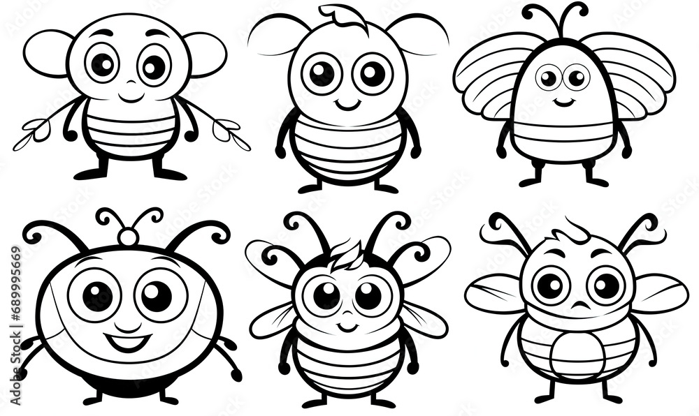 A set of cartoon bees with different expressions