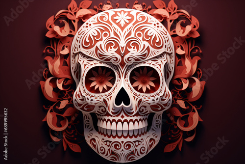 Mexican day of the dead skull kirigami paper art design