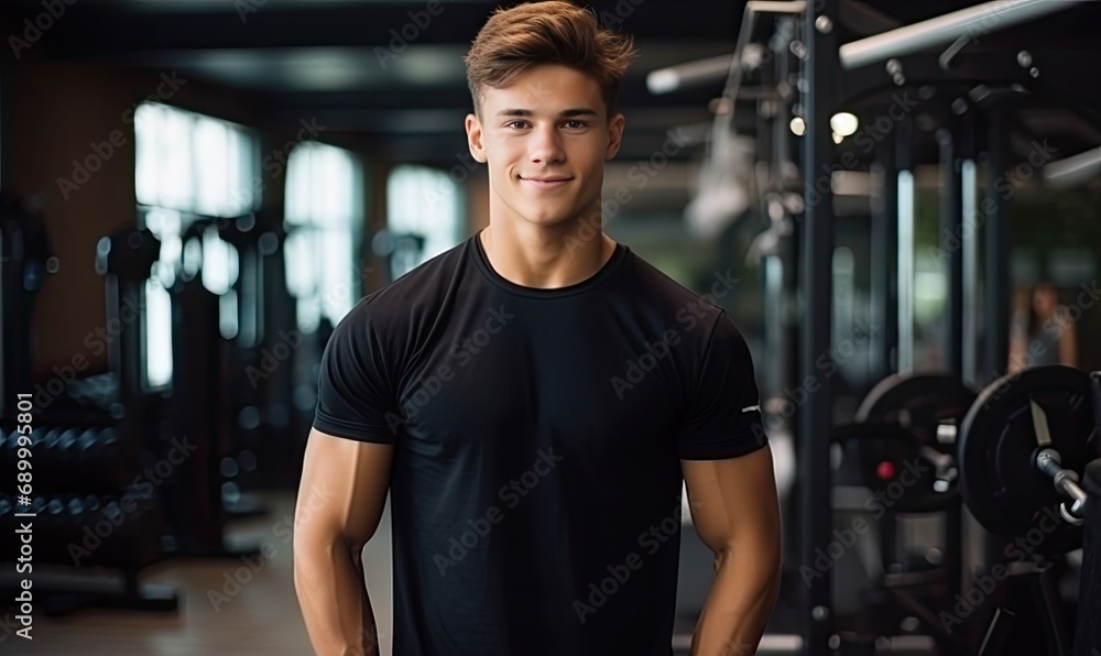 A man standing in front of a gym machine A man standing in front of a gym machine