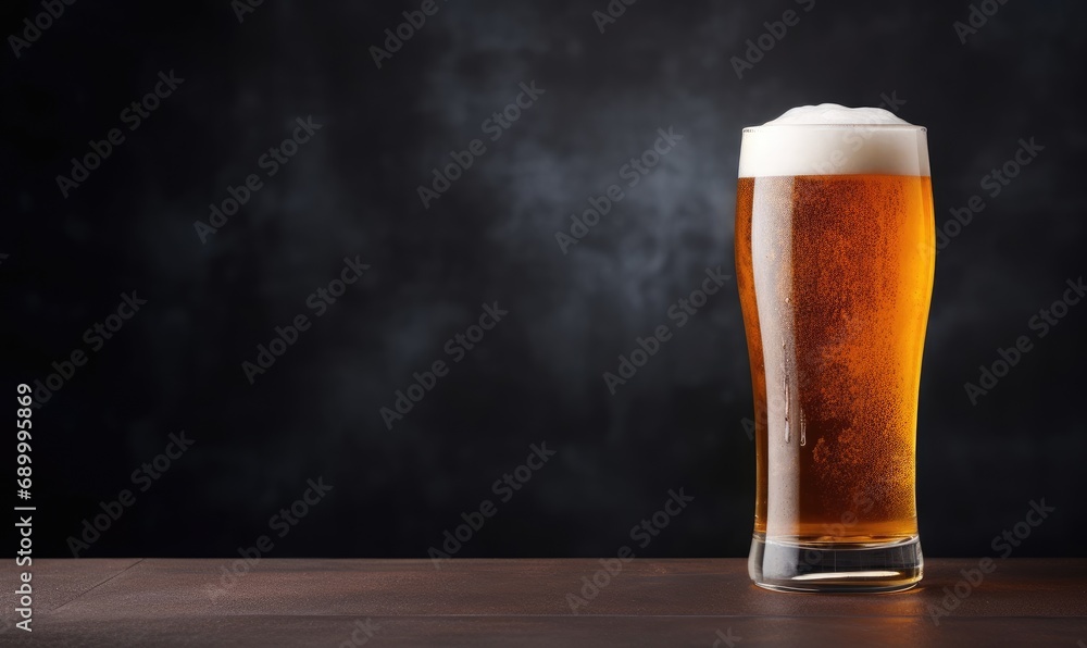 A glass of beer sitting on top of a wooden table