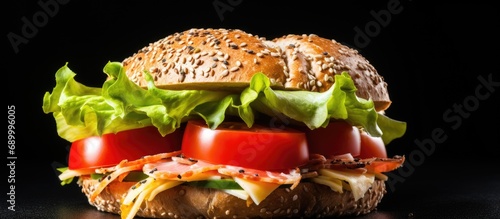 Nutritious turkey bagel with lettuce and tomato.