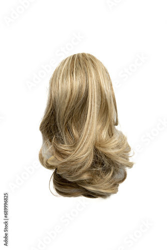 Blonde hair wig on a white isolated background