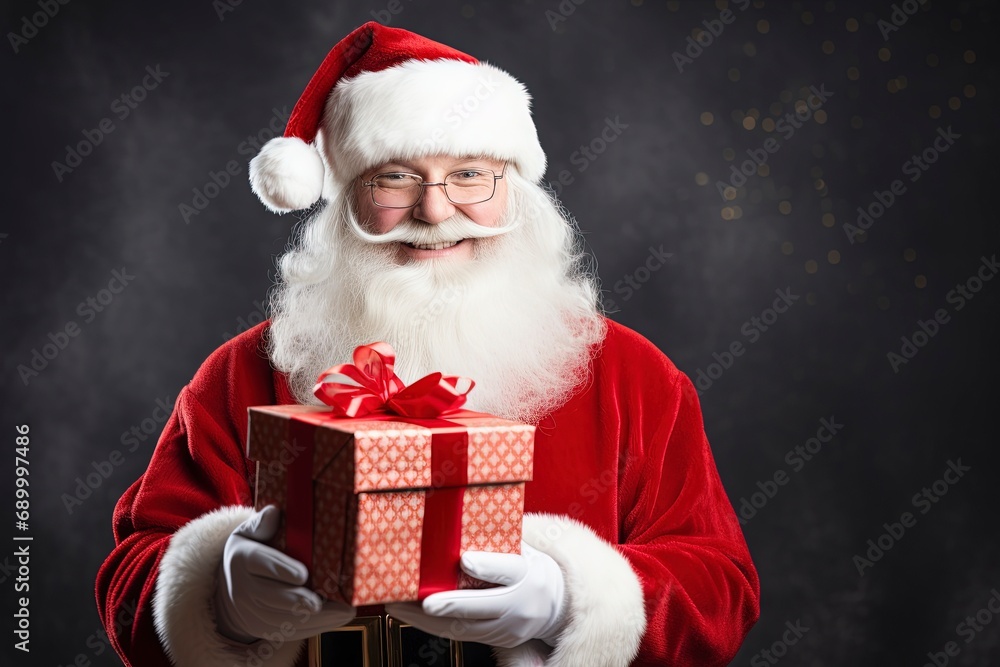 Christmas santa claus with gift box, copy space with generative ai Christmas santa claus with gift box, copy space with generative ai