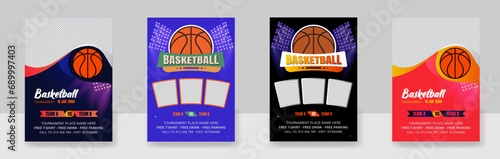 Vector illustration of a poster template for a basketball tournament, flyer with basketball ball