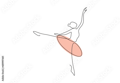 One continuous line drawing of woman beauty ballet dancer in elegance motion. Sexy girl ballerina performs art dance concept. Vector illustration. Pro vector. 
