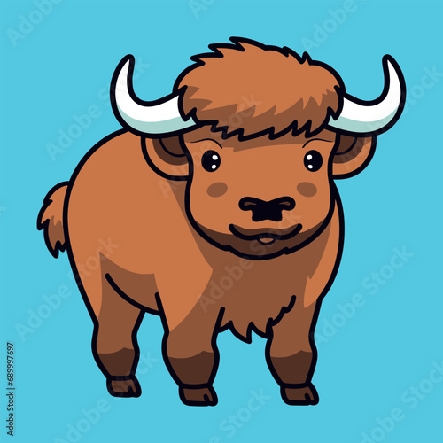 Cute bison simple minimalism flat color vector illustration