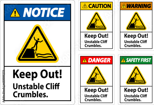 Warning Sign, Keep Out Unstable Cliff Crumbles