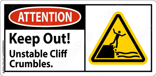 Attention Sign, Keep Out Unstable Cliff Crumbles