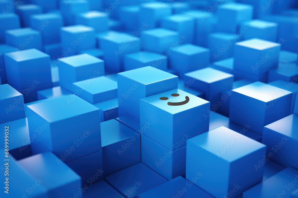 Obraz premium Smile face think positive concept on cube background.