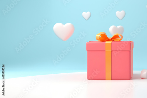 3d render cute gift box with heart balloons copy space  background. © ant