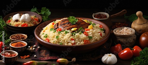Traditional Turkish pilaf with pasta, grilled rice with vegetables, and dishes from Arab cuisine.