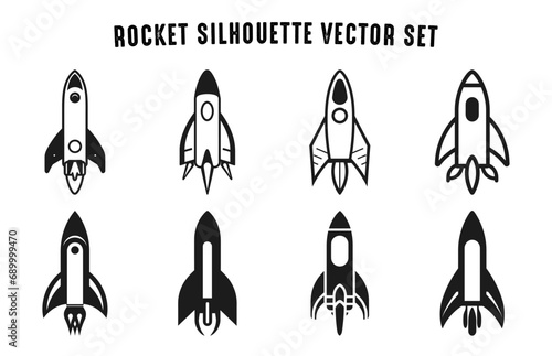 Rocket spaceship Silhouette vector Bundle  Rocketship Silhouettes Vector Set