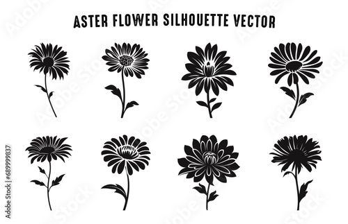 Aster Flower Silhouette black and white Vector set, Aster Flowers Silhouettes Clip art Bundle photo
