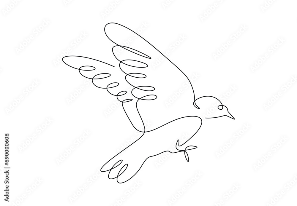 Fototapeta premium Continuous one line drawing of dove symbol of love and piece. Single one line art of pigeon. Vector illustration. Pro vector. 