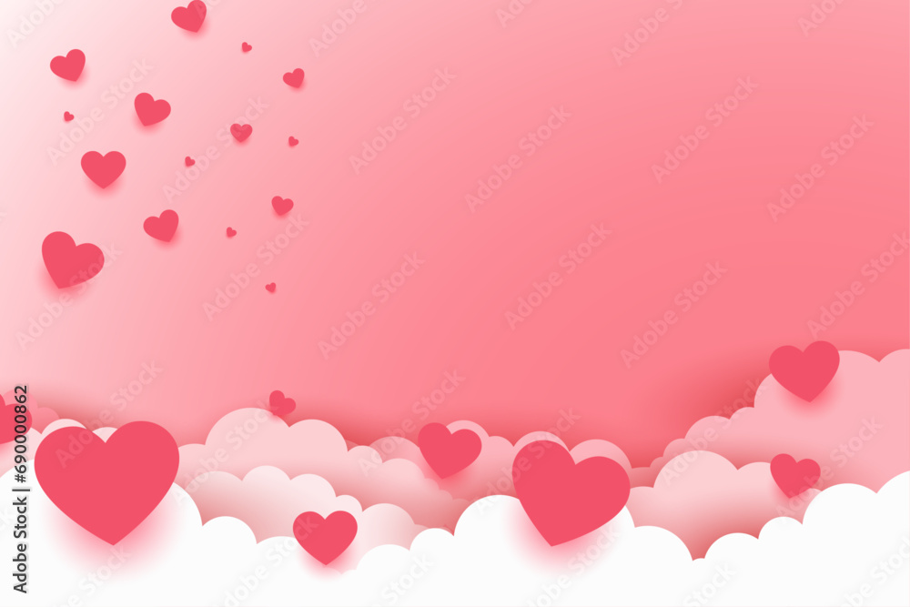 Valentines day background Pink Heart and Clouds
