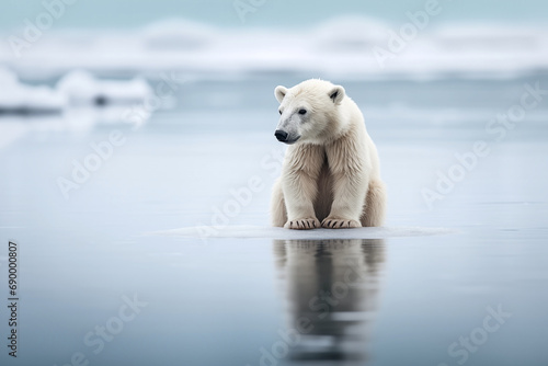 Ein Eisbär steht auf einer schmelzenden Eisscholle. Symbol für den Klimawandel