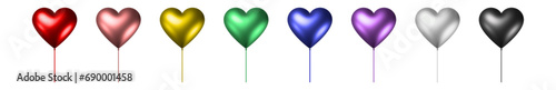 3D metallic isolated heart balloons vector set. 8 colors including red, black, and white. For decoration design of party, anniversary, card, etc.