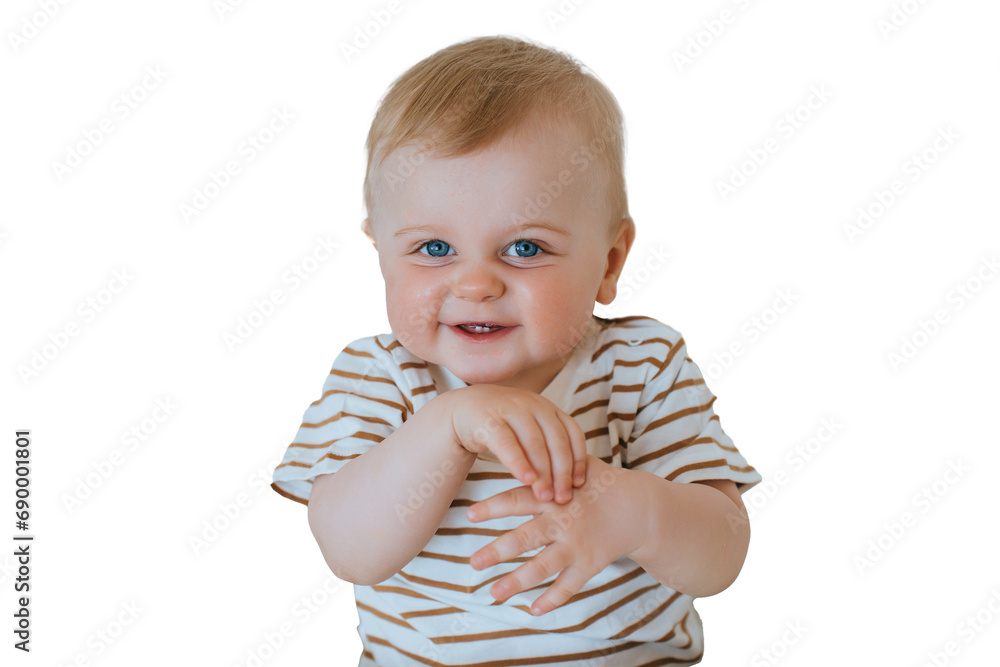 A little boy is sitting in a child's eating chair against transparent background, waiting, looking at the camera, and wants to eat. Healthy children, toddler at home in the kitchen. Childhood. A little boy is sitting in a child's eating chair against transparent background, waiting, looking at the camera, and wants to eat. Healthy children, toddler at home in the kitchen. Childhood.