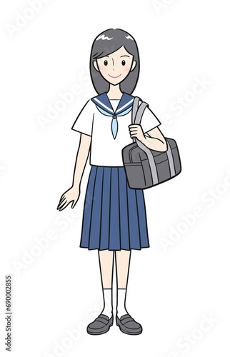 夏の制服を着てスクールバッグを持つ女子学生