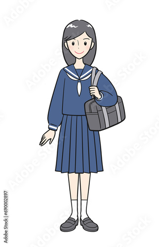 制服を着てスクールバッグを持つ女子学生