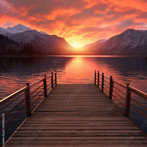 Serene lakeside sunset, ai technology